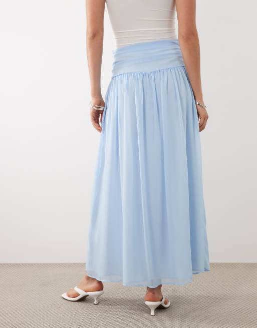 ASOS DESIGN chiffon ruched waist maxi skirt in blue (part of a set), 5 of 5