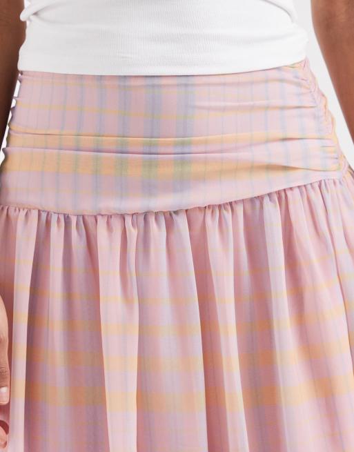 ASOS DESIGN chiffon ruched waist maxi skirt in plaid, 4 of 5