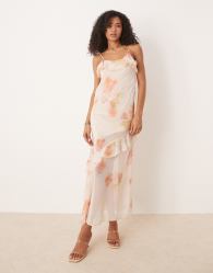 ASOS DESIGN chiffon ruffle asym hem maxi dress in vintage floral