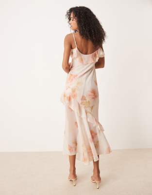 Asos Design Chiffon Ruffle Asymmetric Hem Maxi Dress