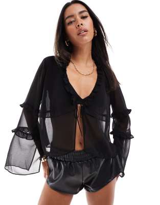 Shop ASOS DESIGN chiffon ruffle detail blouse in black Online – Trendy & Affordable Fashion