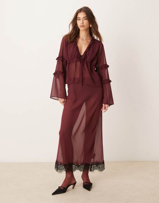 burgundy dress blouse Aimme Silk Blouse in Burgundy Maroon