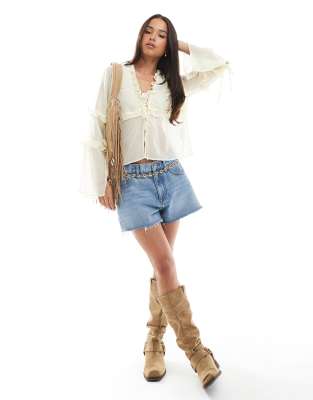 Asos Design Chiffon Ruffle Detail Blouse In White