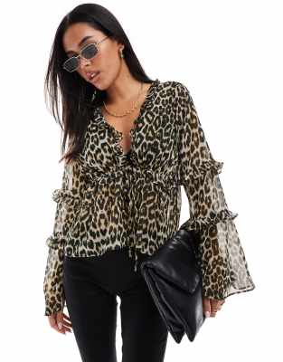 Shop ASOS DESIGN chiffon ruffle detail blouse in leopard print Online – Trendy & Affordable Fashion