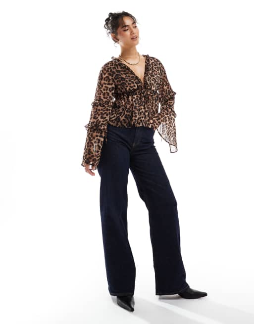 ASOS DESIGN chiffon ruffle detail blouse in leopard print | ASOS