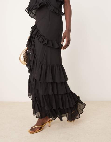 ASOS DESIGN chiffon ruffle maxi skirt in black - view 1