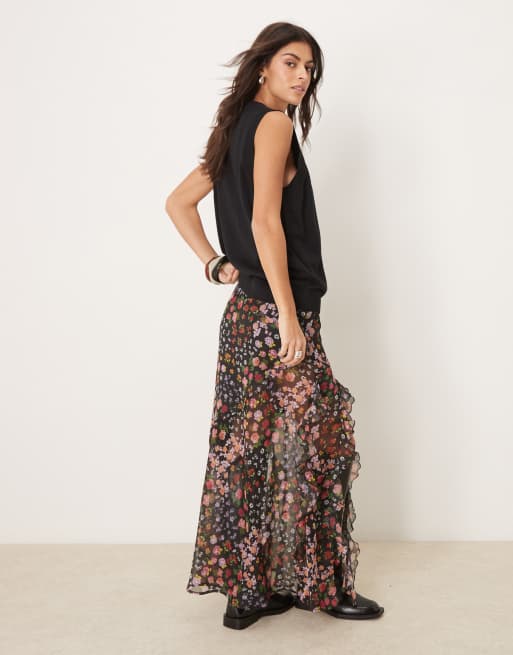 ASOS DESIGN chiffon ruffle maxi skirt in floral print, 3 of 5