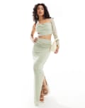 [ASOS DESIGN] ASOS DESIGN chiffon ruffle maxi skirt in sage (part of a set)-Green 12 Sage