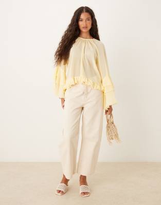 Asos Design Chiffon Ruffle Sleeve Blouse In Yellow