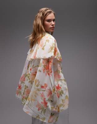 ASOS DESIGN CHIFFON RUFFLE TIE FRONT CAPE TOP 