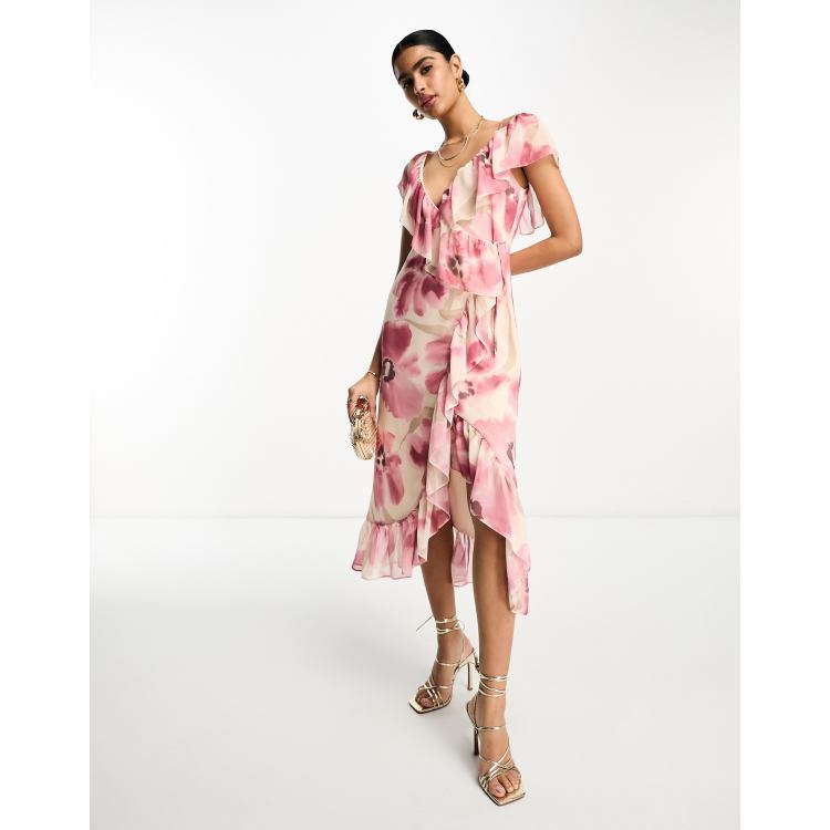 ASOS DESIGN chiffon ruffle wrap midi dress in soft floral ASOS