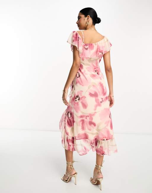 Chiffon wrap midi store dress