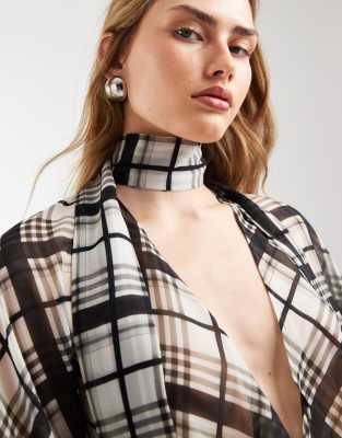 Asos Design Chiffon Scarf Cowl Neck Blouse In Black