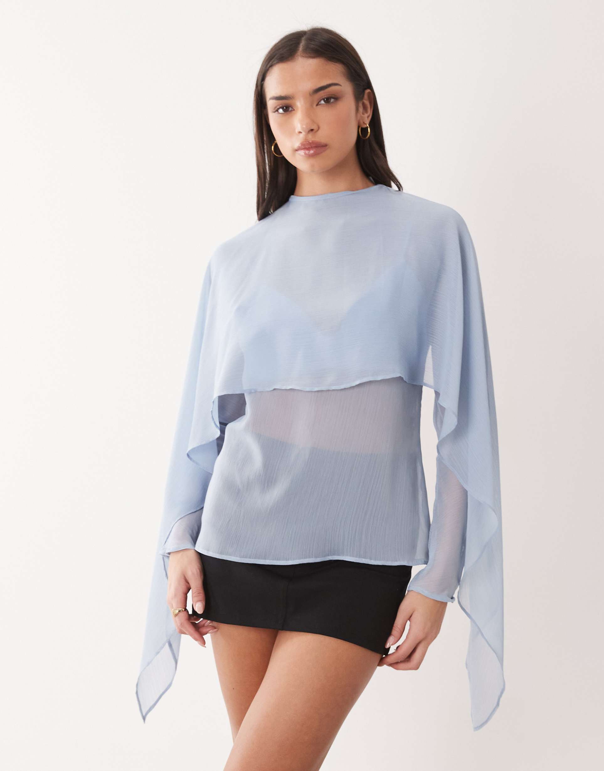 asos design chiffon scarf detail sheer blouse in blue