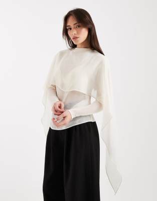 Asos Design Chiffon Scarf Detail Sheer Blouse In White