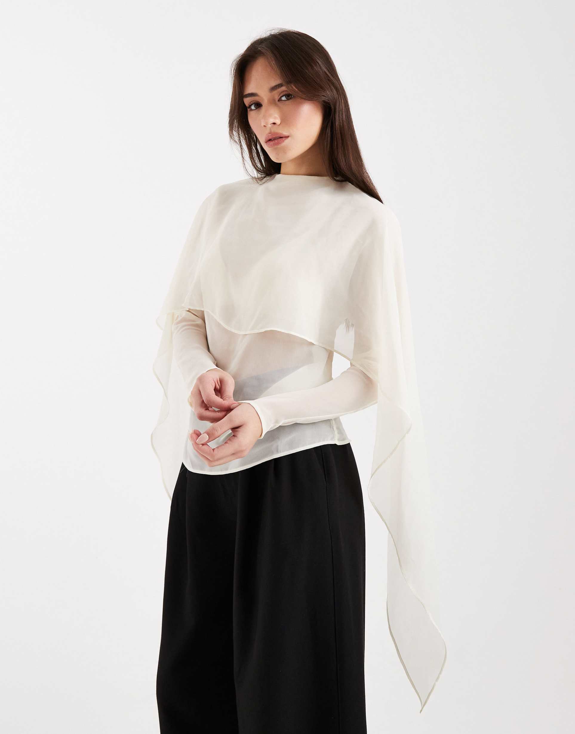 asos design chiffon scarf detail sheer blouse in ecru