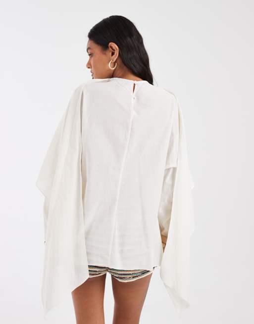 ASOS DESIGN chiffon scarf detail sheer blouse in ivory, 4 of 4