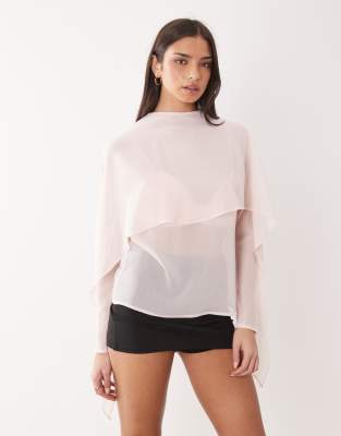 Asos Design Chiffon Scarf Detail Sheer Blouse In Pink