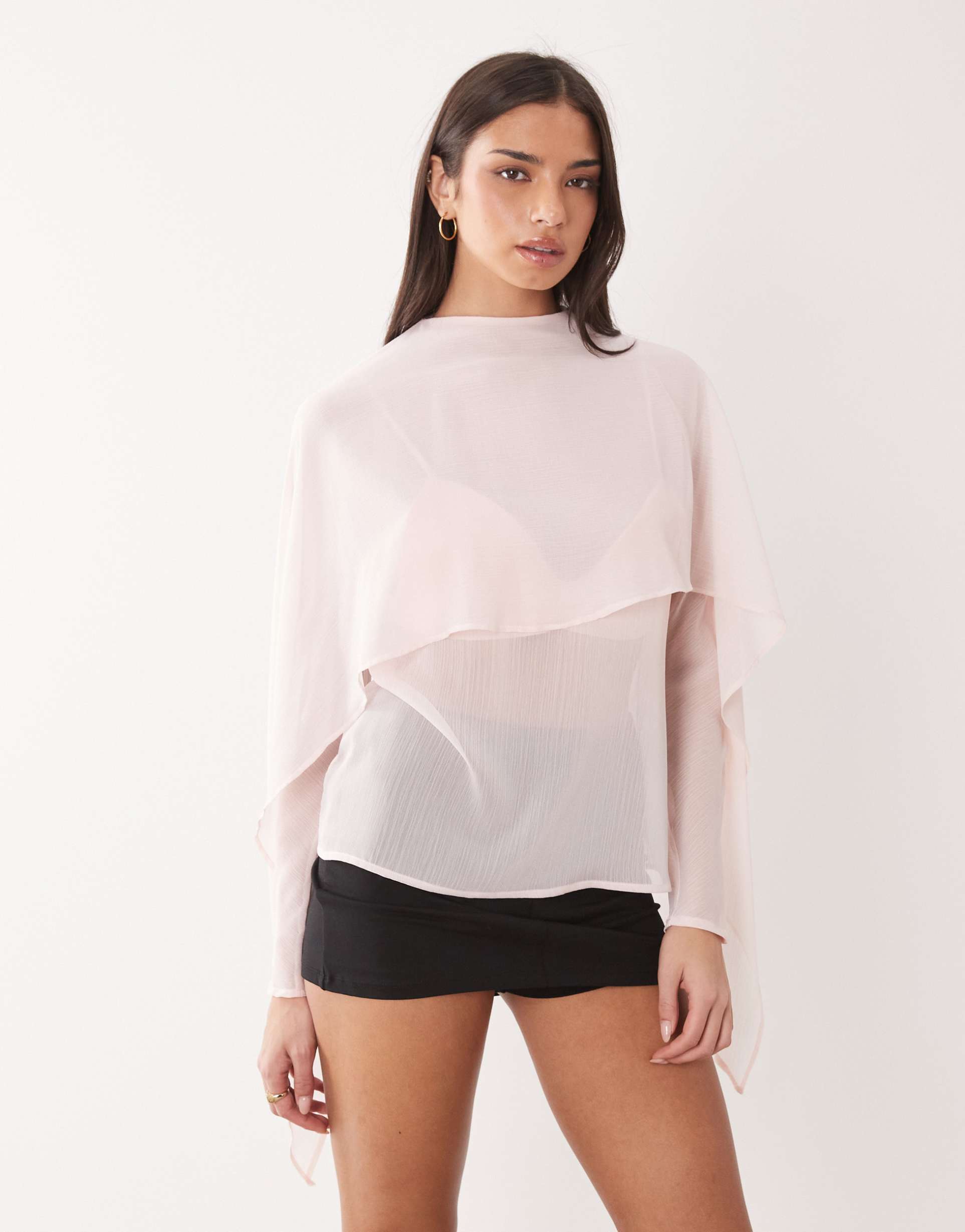 asos design chiffon scarf detail sheer blouse in pink