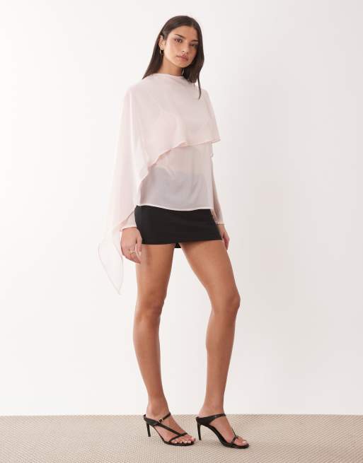 ASOS DESIGN chiffon scarf detail sheer blouse in pink, 2 of 4