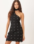 [ASOS DESIGN] ASOS DESIGN chiffon scarf mini dress in black polka dot-Multi 14 Black Polka Dot