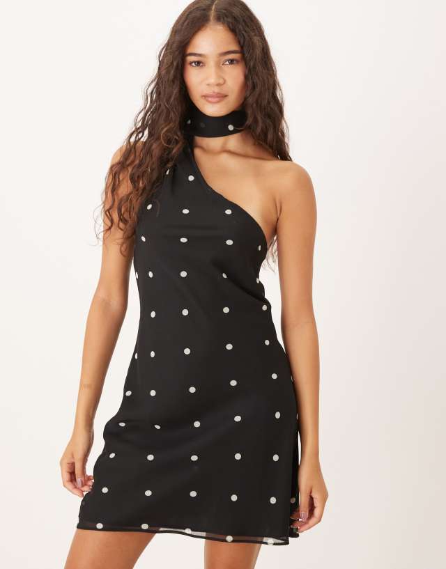 ASOS DESIGN chiffon scarf mini dress in black polka dots