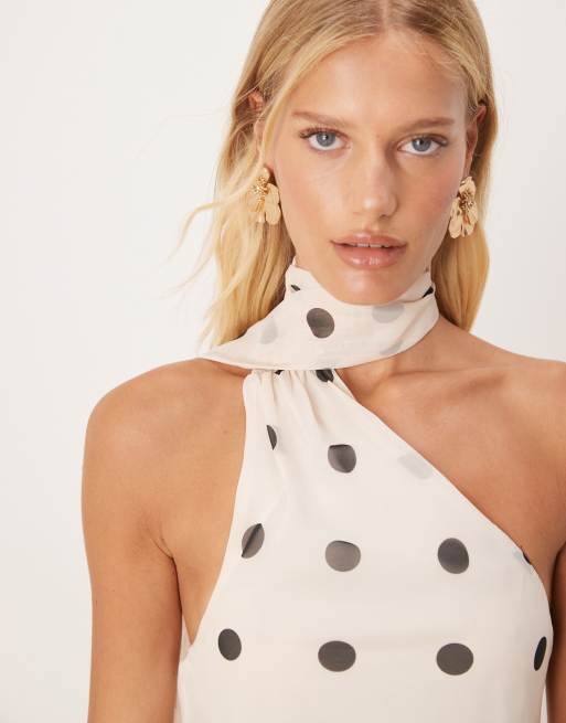 ASOS DESIGN chiffon scarf neck mini dress in polka dot
