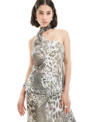 Asos Design Chiffon Scarf Top In Gray