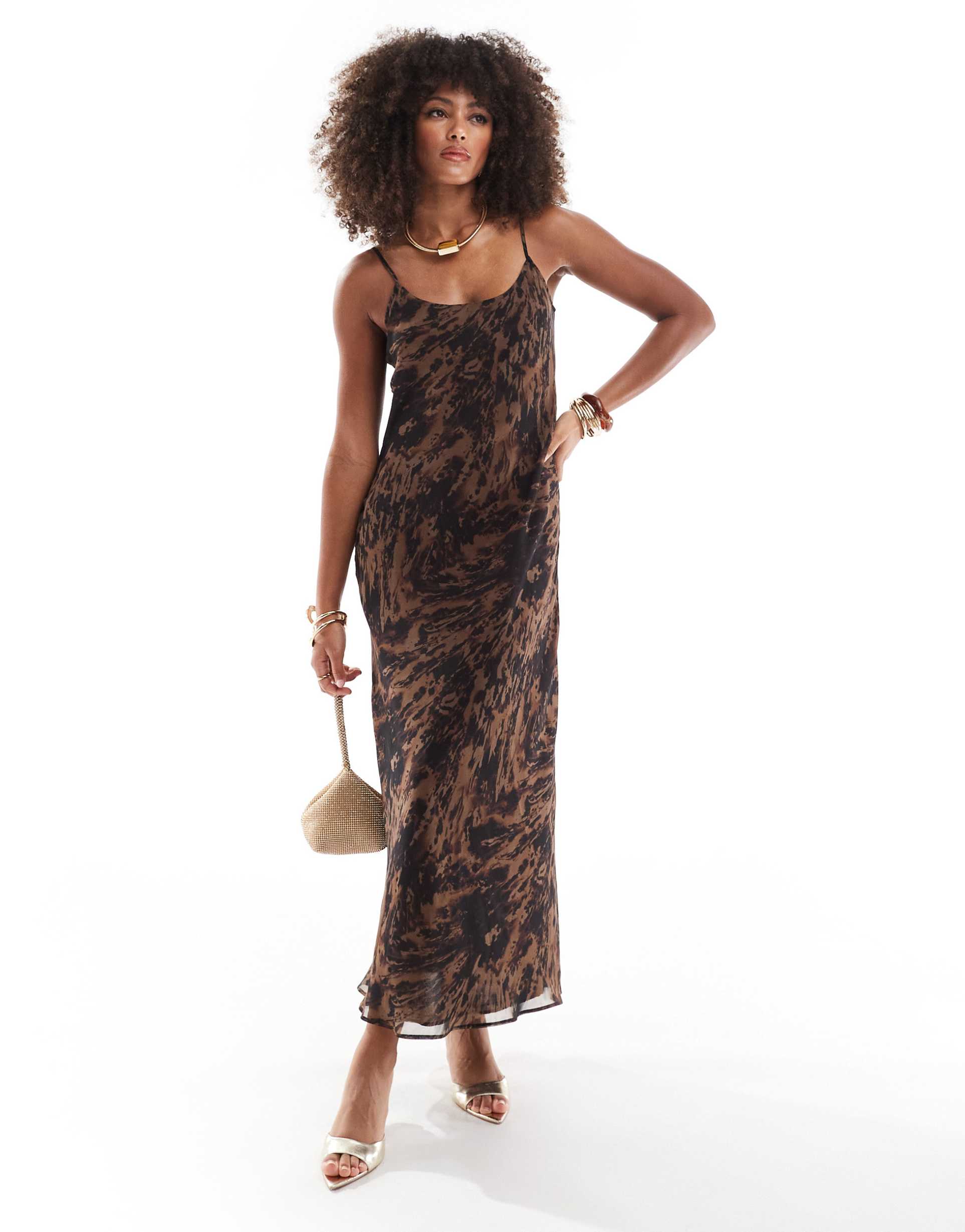 asos design chiffon scoop neck maxi dress in animal print