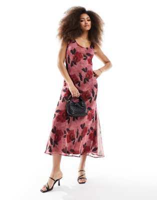 ASOS DESIGN chiffon scoop neck midi slip dress in pink floral print | ASOS