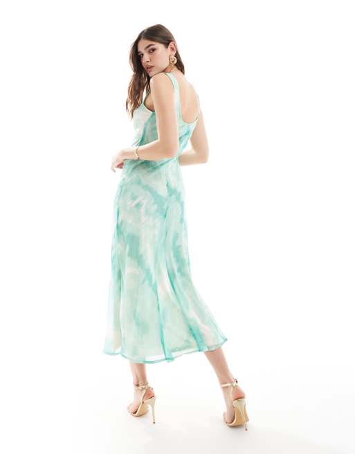 ASOS Design chiffon scoop neck midi slip dress in tie dye print Multi