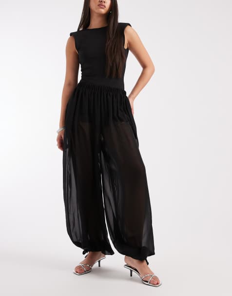 ASOS DESIGN chiffon sheer balloon pants in black - view 1