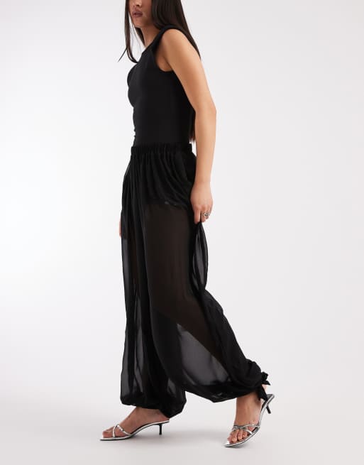 ASOS DESIGN chiffon sheer balloon trouser in black, 2 of 5