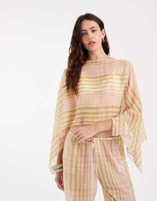 Asos Design Chiffon Sheer Cape Gingham Co Orf In Brown