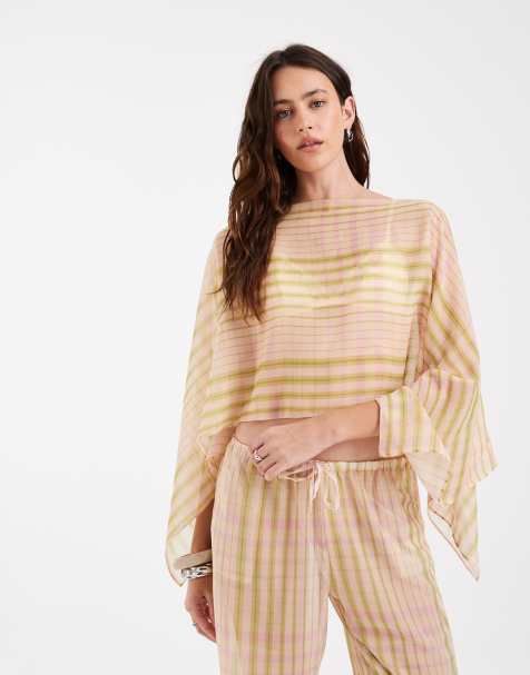 ASOS DESIGN chiffon sheer cape top in pink gingham - part of a set - view 1