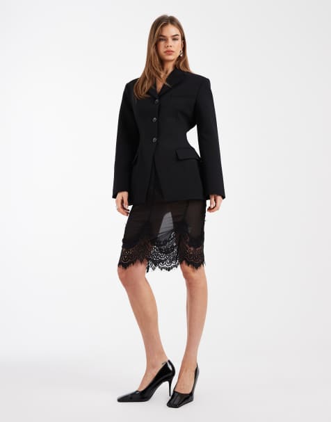 ASOS DESIGN chiffon sheer lace trim midi skirt in black - view 1