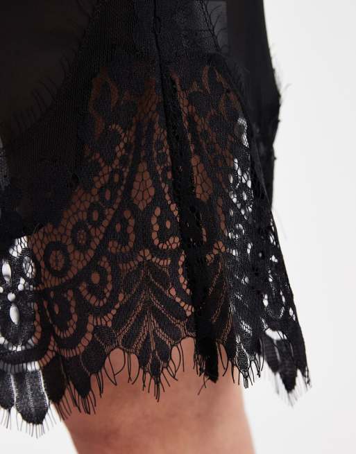 ASOS DESIGN chiffon sheer lace trim midi skirt in black, 5 of 5