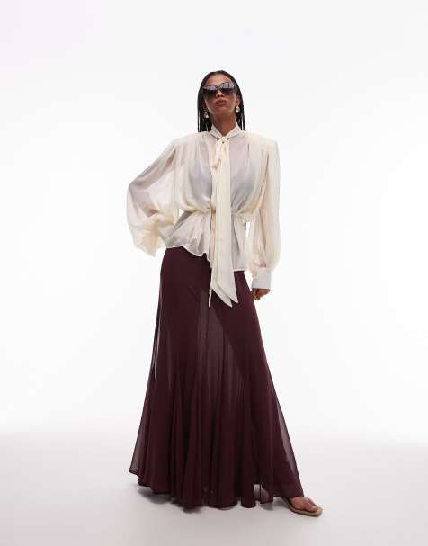 ASOS DESIGN chiffon sheer panel maxi skirt in plum - view 1