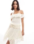 [ASOS DESIGN] ASOS DESIGN chiffon shirred ruffle cami top in ivory-White M ivory