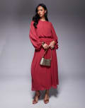 [ASOS DESIGN] ASOS DESIGN chiffon shirred waist maxi dress in deep cherry 6 Deep cherry