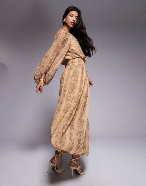 snake print chiffon dress ASOS DESIGN drop waist chiffon maxi dress in snake print