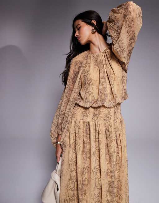 white christmas dresses Shirred Waist Chiffon Printed Maxi - Snake Print main image 0