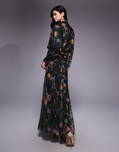 adrianna papell long sleeve cocktail dress Tuxedo Mermaid Gown With Long Sleeves In Black, Black / Regular / 20 main image 1