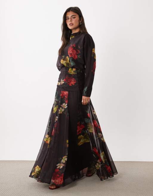 chiffon shirred dress ASOS DESIGN waist panel godet maxi in brown floral print Asos design Adidas ribbed-knit logo-patch Midi brand_RED_VALENTINO or pair with flat Chest Size:44