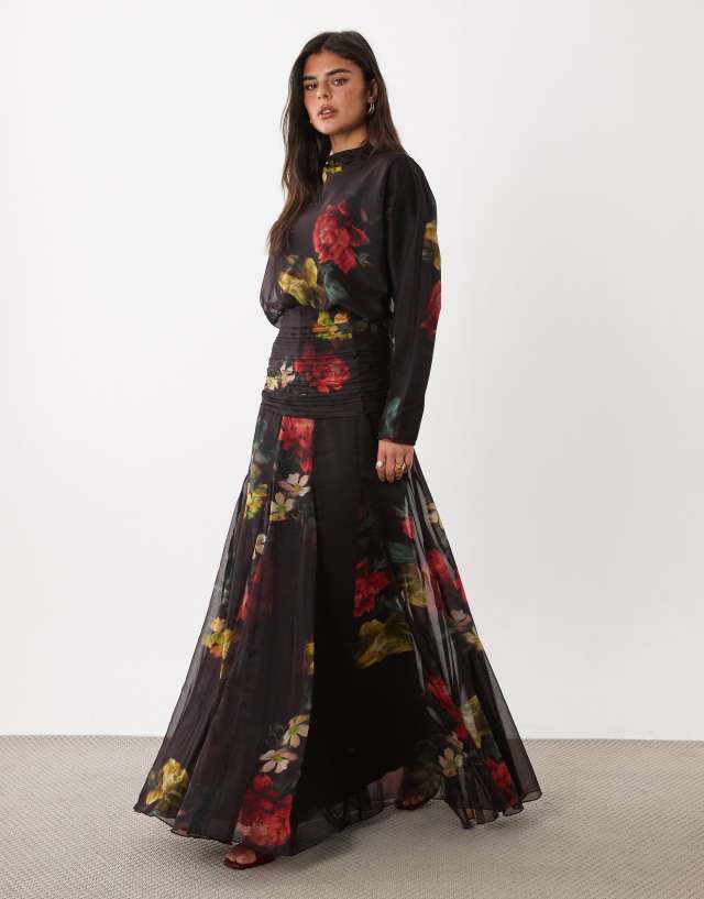 plus pink chiffon shirred bodycon dress ASOS DESIGN waist panel godet maxi in brown floral print while the twisted waist