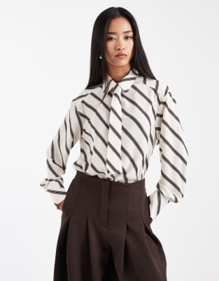 Asos Design Chiffon Shirt With Tie In Multi