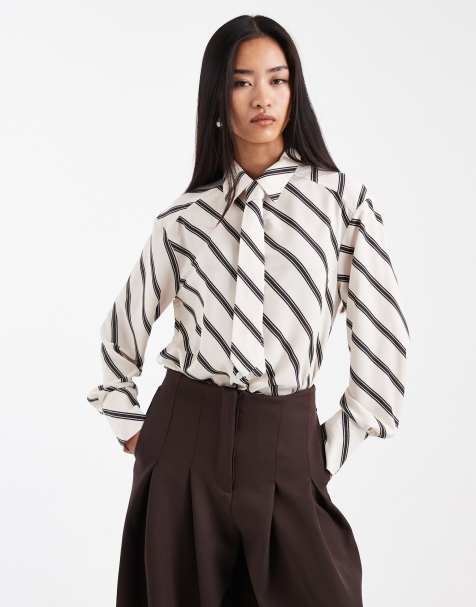 ASOS DESIGN chiffon shirt with tie in stripe - view 1