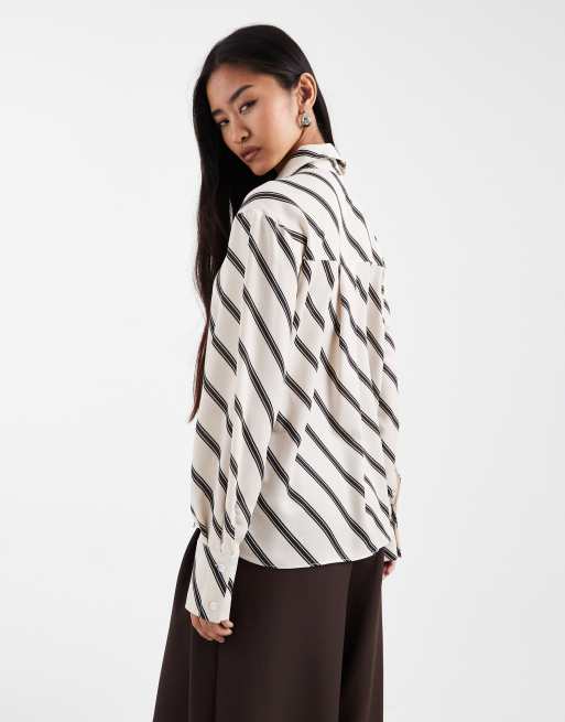 ASOS DESIGN chiffon shirt with tie in stripe