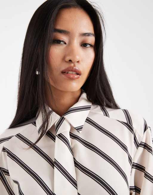 ASOS DESIGN chiffon shirt with tie in stripe