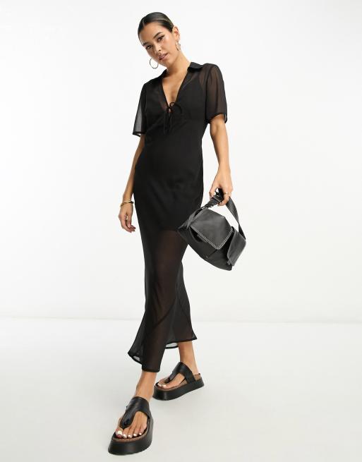 Black chiffon cheap blouse short sleeve